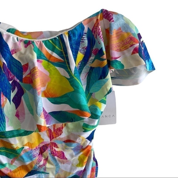 La Blanca Floral Off the Shoulder One Piece 4 Floral Print Swimsuit - Picture 8 of 10